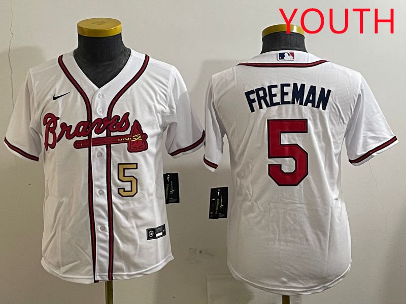 Youth Atlanta Braves #5 Freeman White Game 2025 Nike MLB Jersey style 5->youth mlb jersey->Youth Jersey